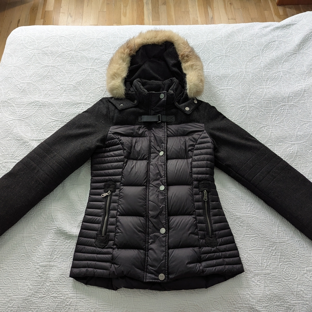 Women's Black Puffer Jacket with Fur Hood